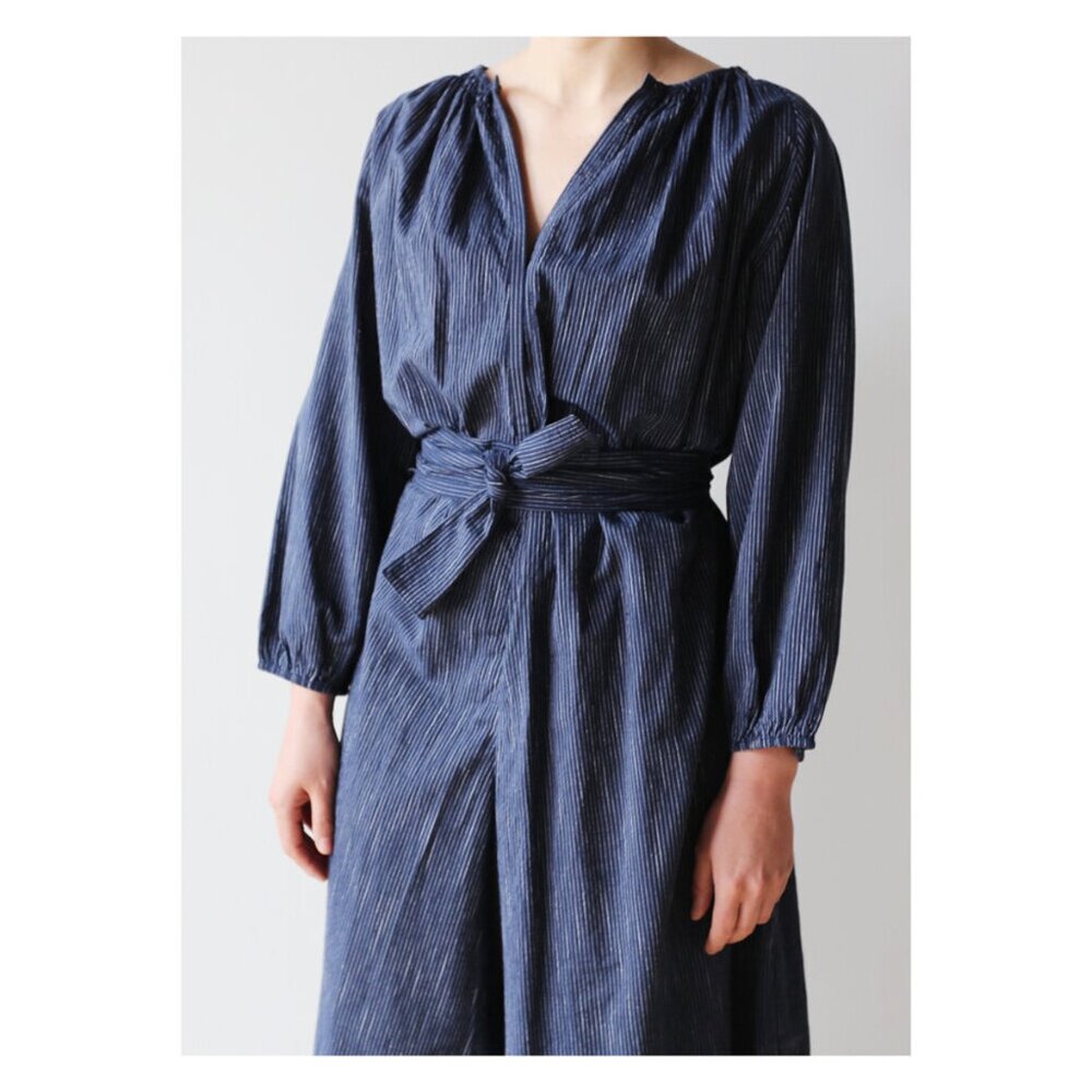 Apiece Apart Isla Wide Leg Jumpsuit 100% Cotton Navy Stripe 4 - Picture 5 of 9